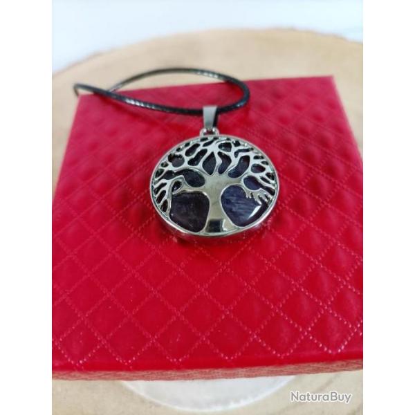 Pendentif arbre de vie Lapis Lazuli  mtal et pierre 3 cm