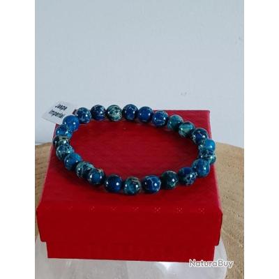 Bracelet Perles Heishi Pierres Naturelles Jaspe Impérial Bleu Ciel  Orange  Vert Et Bleu Planete Acier