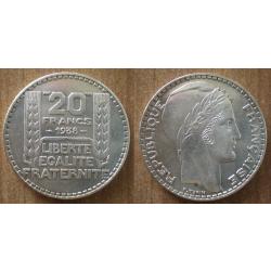 France 20 Francs 1938 Turin Argent Piece Franc