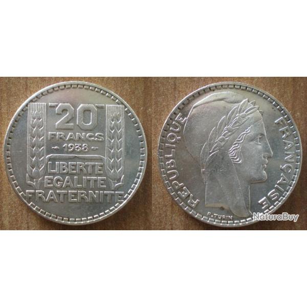France 20 Francs 1938 Turin Argent Piece Franc
