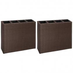 Lot de 2 jardinières lit surélevé plantes fleurs jardin et 4 pots résine tressée marron 02_0001361