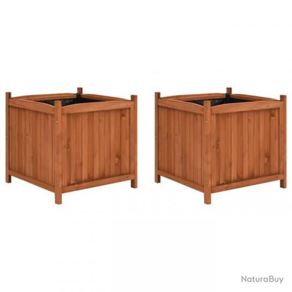 Lot de 2 jardinires surleves 50 x 50 x 50 cm bois de sapin marron 02_0000887