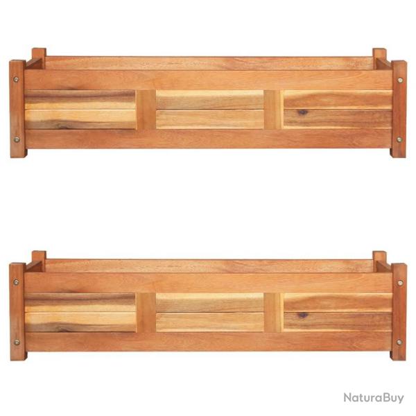 Jardinire lit surlev plantes fleurs jardin 2 pices 100 x 30 x 25 cm bois d'acacia 02_0001338