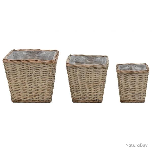 Jardinire lit surlev plantes fleurs jardin 3 pices osier avec doublure en PE 02_0001330