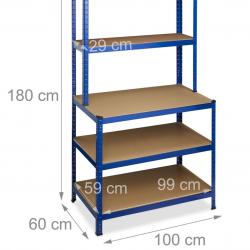 Étagère charge lourde garage établi 900 kg supporté à clipser 5 niveaux cave 180 cm bleu 13_0001063