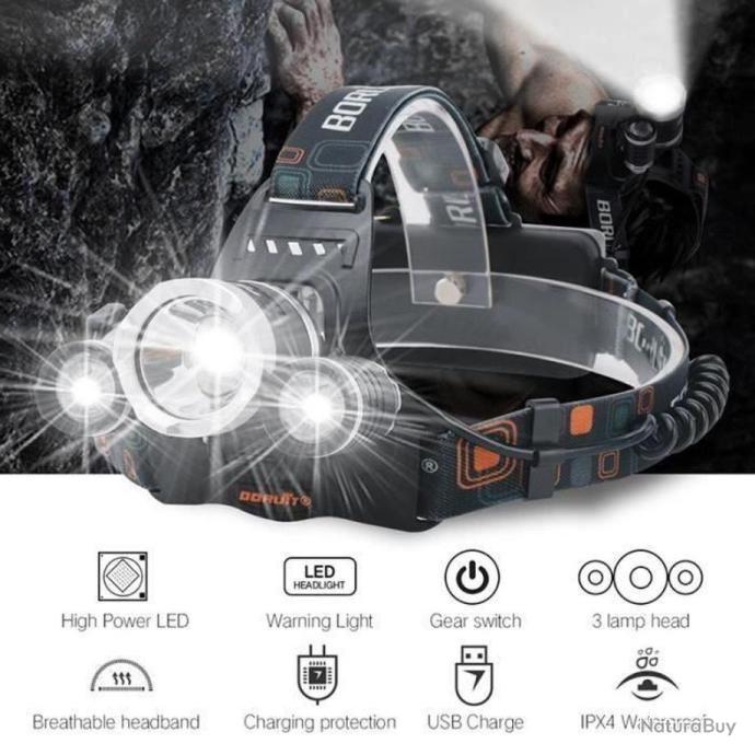Lampe Frontale LED Rechargeable 8W - 800mAh, étanche, Pour Pêche Nocturne, Randonnée, Camping