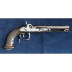 Beau pistolet de tir a percussion canon Damas de production Liégeoise  vers 1830