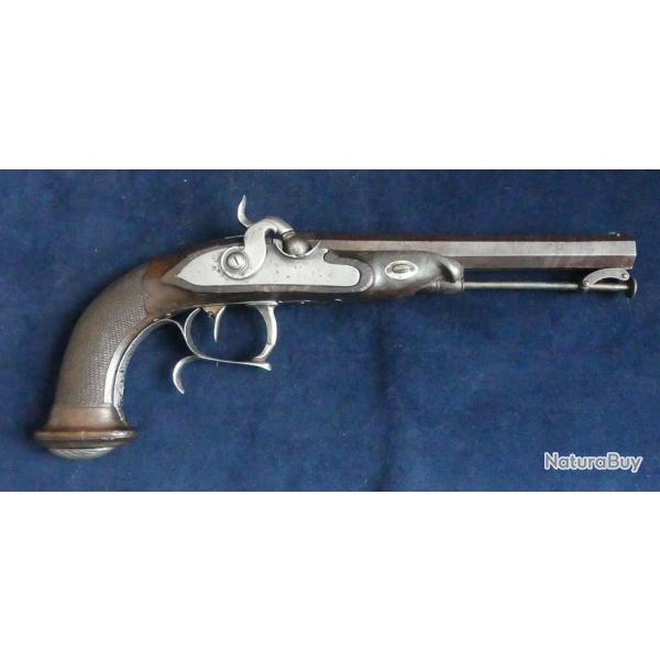 Beau pistolet de tir a percussion canon Damas de production Ligeoise  vers 1830