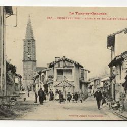 Carte postale ancienne - NEGREPELISSE (82) - Avenue de Bioule et l'Eglise (Rue du Presbytère)