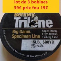 LOT DE 3 BOBINES DE FIL BERKLEY TRILENE BIG GAME  de  Ø 38 - 540 M