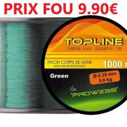BOBINE DE FIL Nylon PROWESS TOPLINE MONOFILAMENT GREEN de 1000m - Ø 35 -  5.6 kg