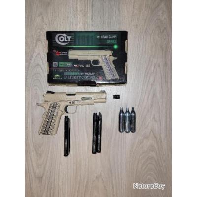 Réplique Airsoft Colt 1911 M45A1 Bicolore Rail Gun Full Metal Co2 1.1J