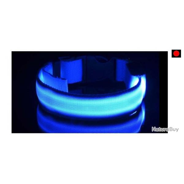 Collier Chien Rglable  Led Lumineux Rechargeable par USB Etanche Scurit la Nuit Taille L Bleu