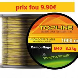 BOBINE DE FIL Nylon PROWESS TOPLINE MONOFILAMENT CAMOUFFLAGE de 1000m - Ø 40 -  8.2 kg