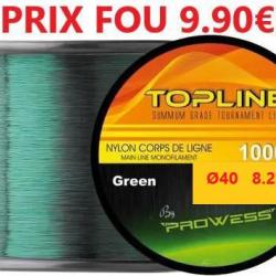 BOBINE DE FIL Nylon PROWESS TOPLINE MONOFILAMENT GREEN de 1000m - Ø 40 -  8.2 kg