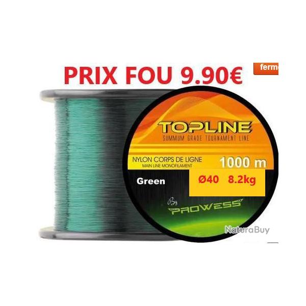 BOBINE DE FIL Nylon PROWESS TOPLINE MONOFILAMENT GREEN de 1000m -  40 -  8.2 kg