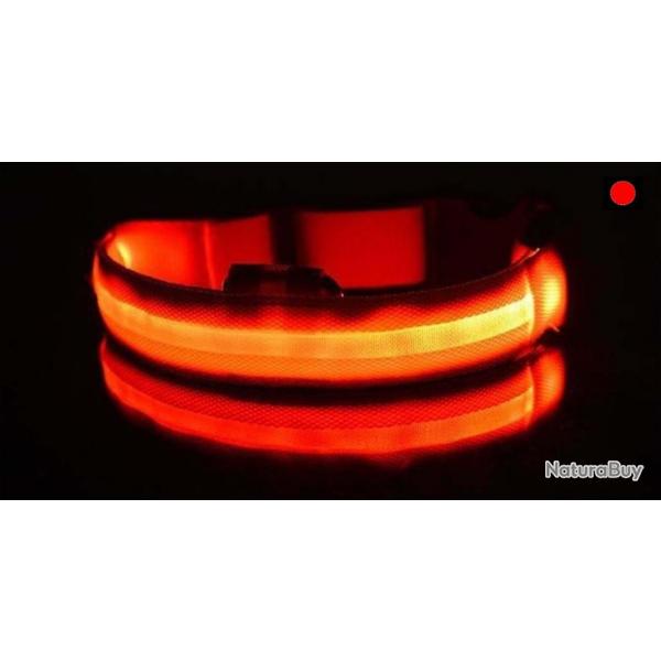Collier Chien Taille XL Rglable  Led Lumineux Rechargeable par USB Etanche Scurit la Nuit Rouge