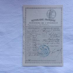 ancien permis de chasse 1884 - Ministère de l'intérieur département de la Vienne 86