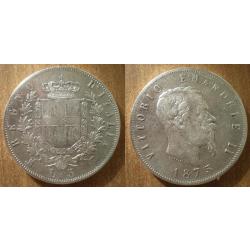 Italie 5 Lire 1875 Atelier M Piece Argent Vittorio Emanuele 2 Italy Silver Coin Lires