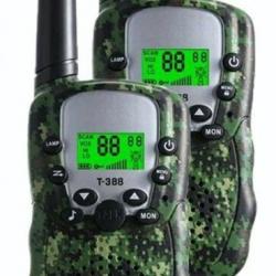2 véritables talkies-walkies ENFANTS BAOFENG longue portée 3 km UHF coloris VERT CAMOUFLAGE