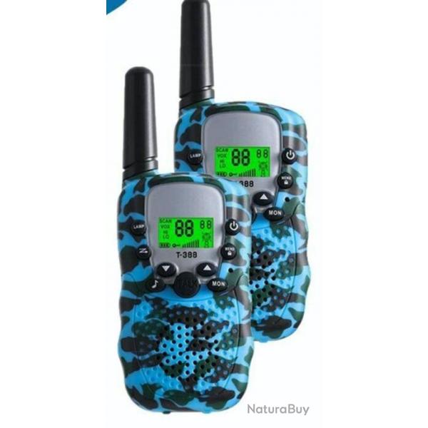 2 vritables talkies-walkies ENFANTS BAOFENG longue porte 3 km UHF coloris BLEU CAMOUFLAGE