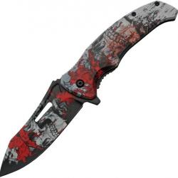 Couteau Skull Linerlock A/O Red Abs Handle Stainless Blade Clip CN300577RD