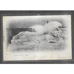 boulogne sur mer la jetée un jour de tempête (phare) carte postale ancienne  précurseur
