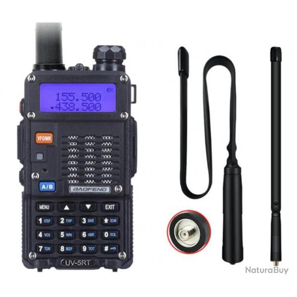 Baofeng UV-5RT 8W VHF/UHF Talkie Walkie Ham Radio + Antenne Tactique 18,8 pouces Pliable CS