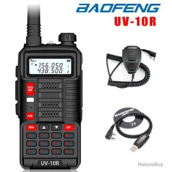 BAOFENG UV-10R 10W NOIR double bande TALKIES-WALKIES VHF UHF longue porte FM Radio bidirectionnelle