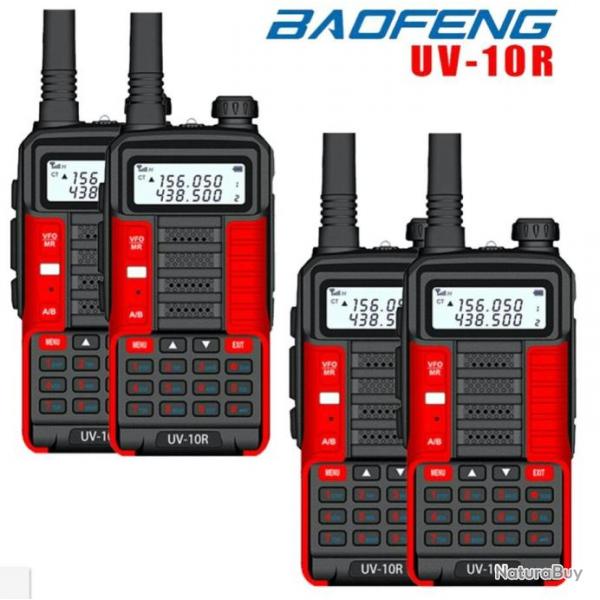 4x BAOFENG UV-10R 10W ROUGE TALKIES-WALKIES VHF UHF longue porte FM Radio bidirectionnelle
