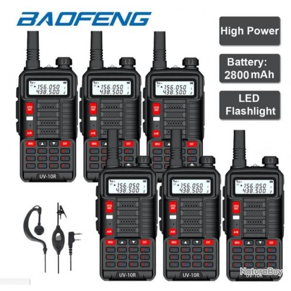 6x BAOFENG UV-10R 10W NOIR TALKIES-WALKIES VHF UHF longue porte FM Radio bidirectionnelle
