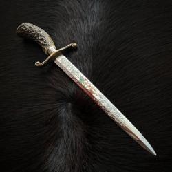 Longueur lame 25,5 cm Dague forestière de chasse traditionnelle. 1970-1980 Solingen. État - très b