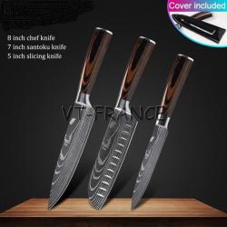 Set Couteau Japonais Pro Santoku Style Damas, Modele: 3pcs-Set 3