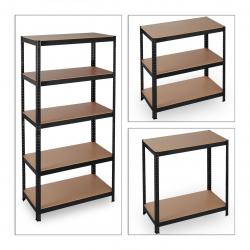 Étagère charge lourde meuble de rangement à clip cave charge garage 180 cm acier MDF noir 13_0001062