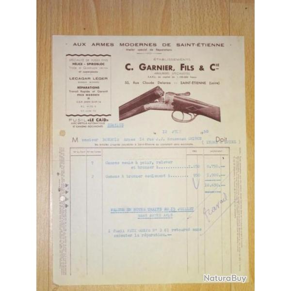 facture de reparation fusil de 1958 maison GARNIER - VENDU PAR JEPERCUTE (D22L8)