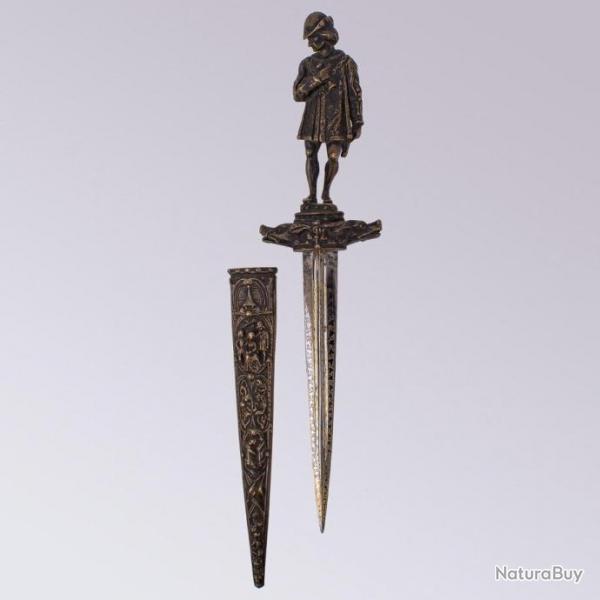 Dague Romantique en Bronze avec Lame dor, Milieu XIXme Sicle