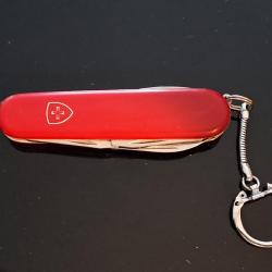 Ancien couteau VICTORINOX, 9cm fermé, 6 pièces, logo 1979-1994, monté en porte-clés.
