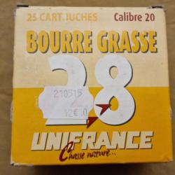 Cartouches Unifrance Bourre Grasse cal. 20/70 plomb n°4 DESTOCKAGE!!!