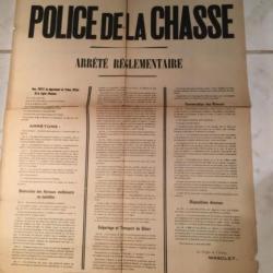 RARE AFFICHE POLICE DE LA CHASSE 1899 arrêté réglementaire L'YONNE