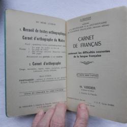 ancien carnet de Français de H.Verdier - 9ème édition - imprimeries réunies de Chambery