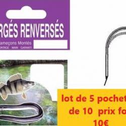 lot de 5 pochettes de 10 HAMECONS MONTES AUTAIN FORGES BRONZES RENVERSES N° 4/24 soit 50 P