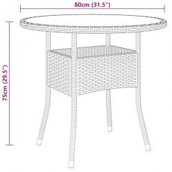 Table de jardin Ø80x75 cm Verre trempé/résine tressée Gris