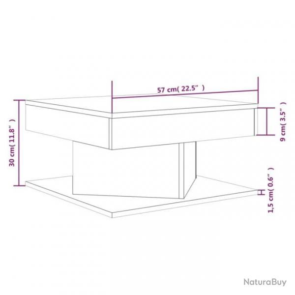 Table basse Chne fum 57x57x30 cm Bois d'ingnierie