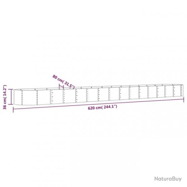 Jardinire de jardin Acier enduit de poudre 620x80x36 cm Gris