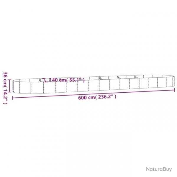 Jardinire Acier enduit de poudre 600x140x36 cm Argent