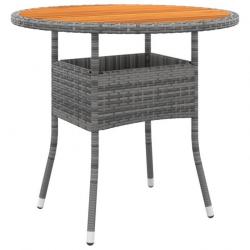 Table de jardin Ø80x75 cm Résine tressée et bois d'acacia Gris