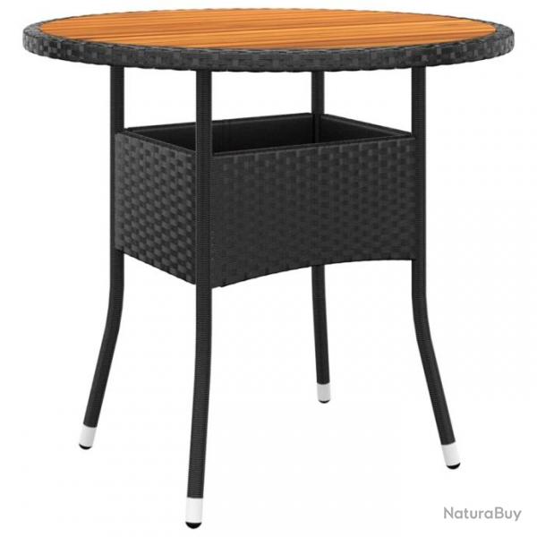 Table de jardin 80x75 cm Rsine tresse et bois d'acacia Noir