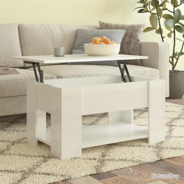 Table basse Blanc brillant 79x49x41 cm Bois d'ingnierie