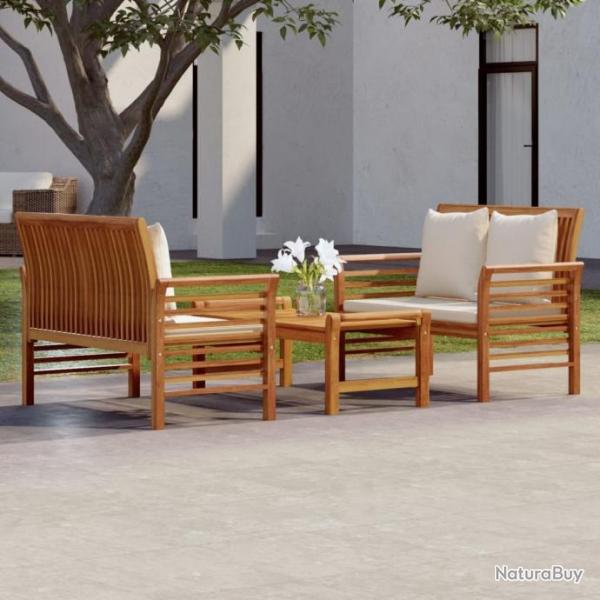 Salon de jardin 3 pcs avec coussins Bois massif d'acacia