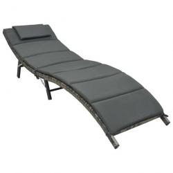 Chaise longue pliable avec coussin Résine tressée Gris